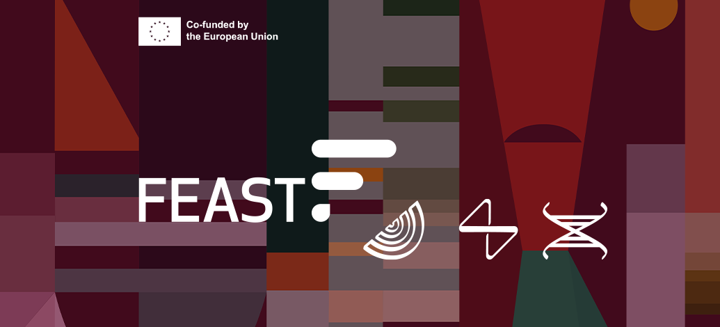Feast banner with funding disclaimer, logo and icons for health, food and sustainable